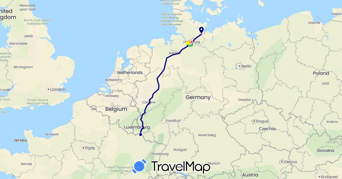TravelMap itinerary: driving, bus, hiking in Germany (Europe)